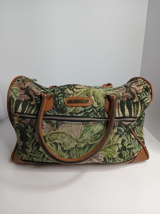 American Tourister Handbags - American Tourister Green Floral Tapestry Travel Bag with Tan Trim